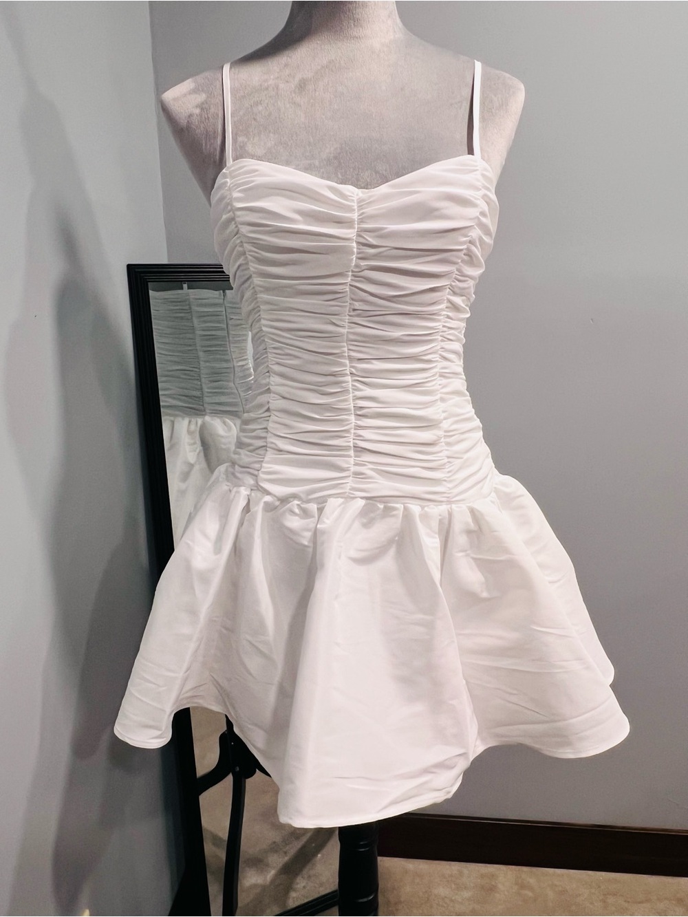 Altar’d State Dress - White Ruched Spaghetti Strap Mini Dress